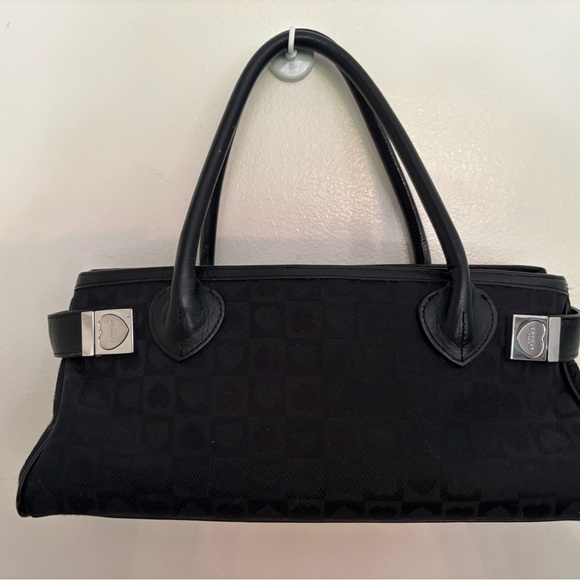 Lovecat Black Purse Handbag Pocketbook Hearts Silver Hardware - Picture 2 of 9